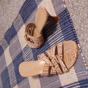 Franco Sarto Tan Leather Embossed Slip On Heels